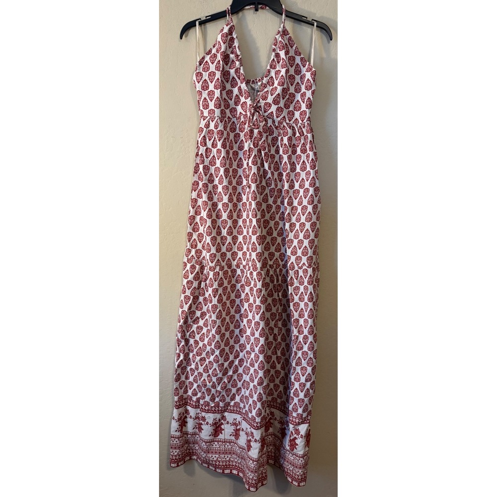 Sim & Sam Maxi Dress Women M Rust Natural Linen Blend Halter Boho NEW